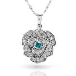 Медальон бяло злато с централен син Диамант - 0,15 ct.  и странични - 0,25ct. BR6726