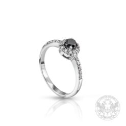 Златен пръстен с централен черен Диамант - 0,34 ct. и странични - 0,15 ct.