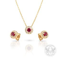 Златен комплект обеци и медальон с централни Турмалини - 0,37 ct. и Диаманти - 0,25 ct. BR9218