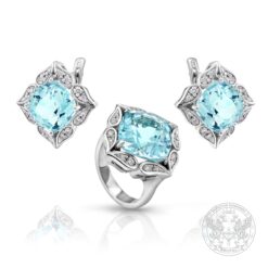 Комплект обеци и пръстен, бяло злато с Аквамарини - 20,45 ct. и Диаманти 0,51 ct. BR9722