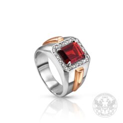 Златен мъжки пръстен с централен Гранат - 4,48 ct. и странични Диаманти -0,30 ct. BR716