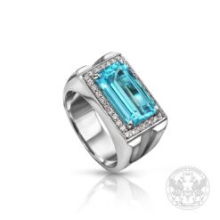 Мъжки пръстен с централен Аквамарин - 5.65 ct. и Диаманти YP8201