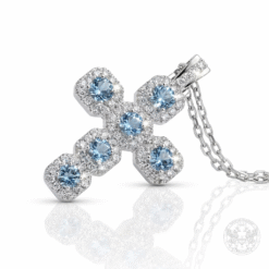 Бутиков кръст от бяло злато с Аквамарини-2.40ct. и странични брилянти- BR7100