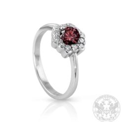 Дамски пръстен с централен червен Шпинел-0.52ct и странични брилянти -BR8100