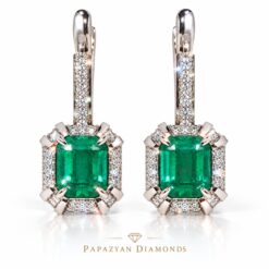 Бутикови обеци с централен камък Смарагд-8.08 ct. и странични Диаманти-1.11 ct. BR3584